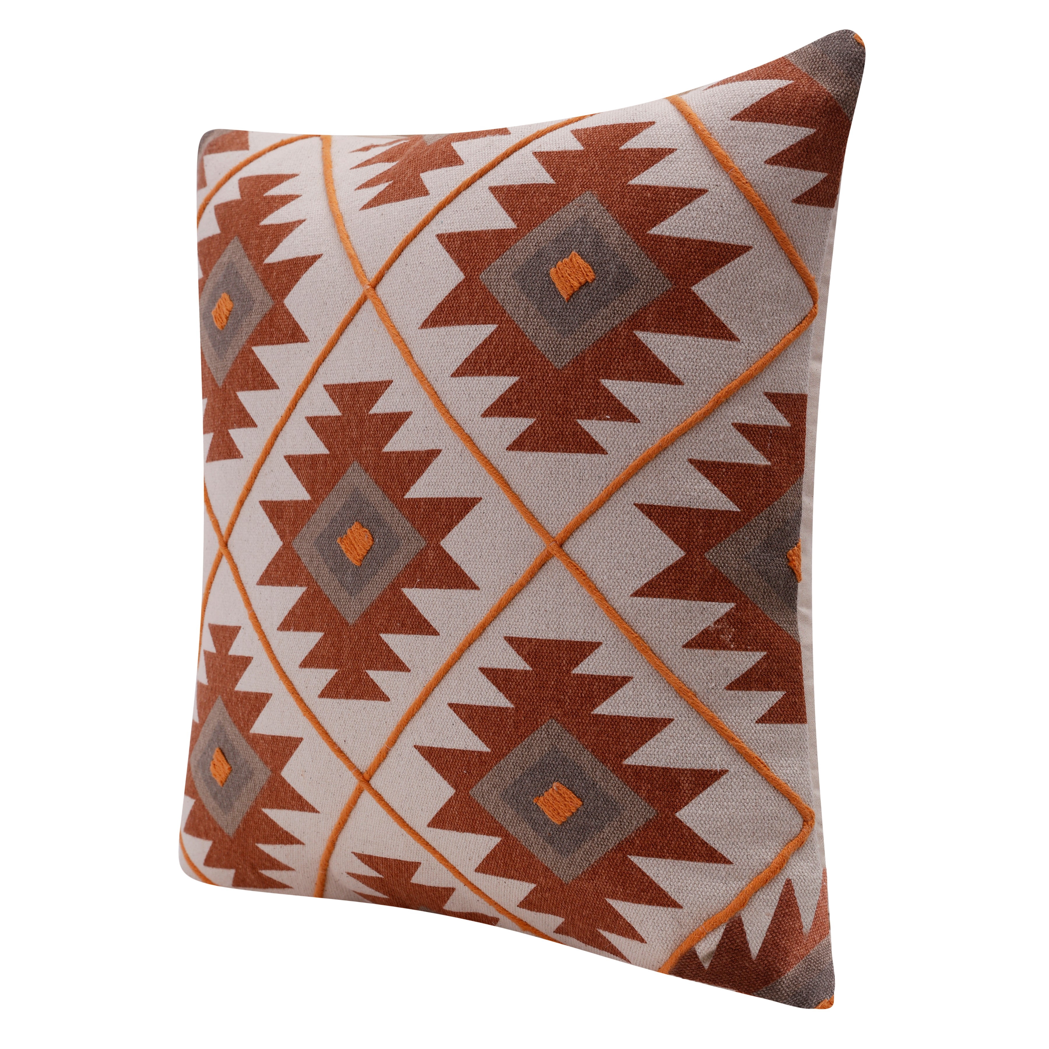 Harlow Hill 20" x 20" Rust/Off-White Geometric Cotton Adult Decorative Throw Pillow Cover