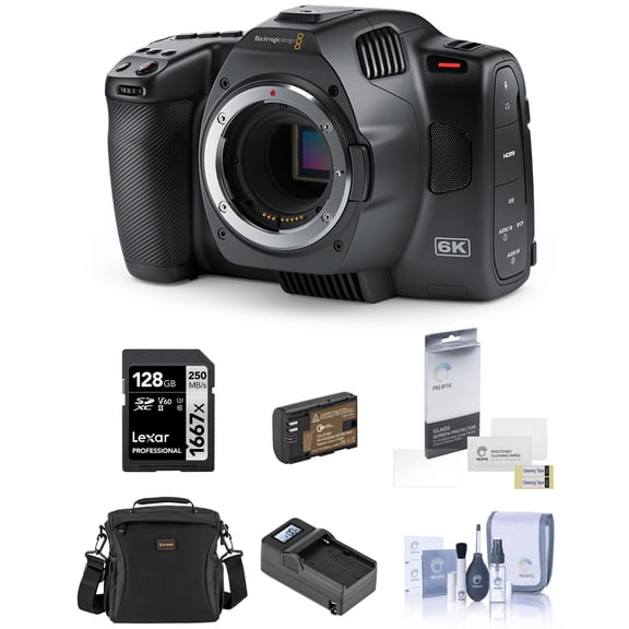 Blackmagic Design Pocket Cinema Camera 6K G2 Bundle with 128GB SD Card, Shoulder Bag, Charger, Extra Battery, Screen Protector, Cleaning Kit