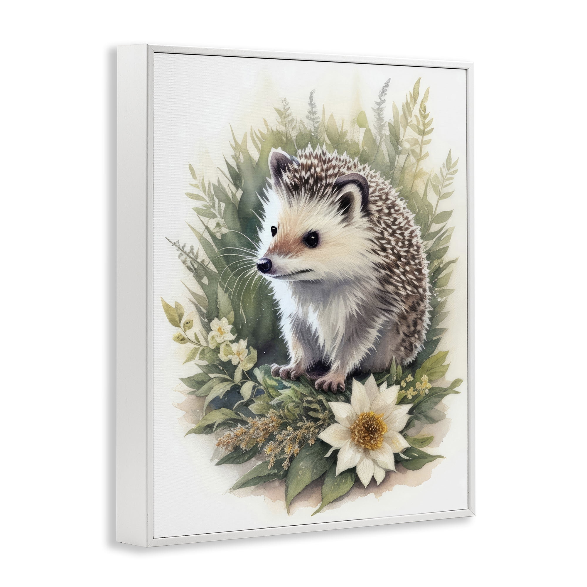 Stupell Industries Hedgehog & White Flower Animals & Insects Painting White Framed Art Print Wall Art, 16 x 20