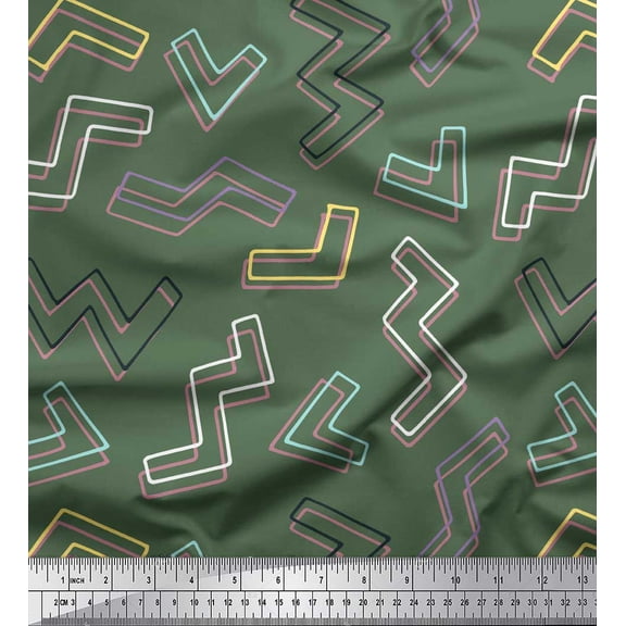 Soimoi Green Poly Georgette Fabric Alphabet Text Printed Craft Fabric by the Yard 42 Inch Wide