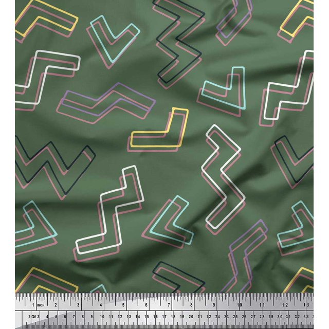 Soimoi Green Cotton Voile Fabric Alphabet Text Printed Fabric 1 Yard 42 Inch Wide