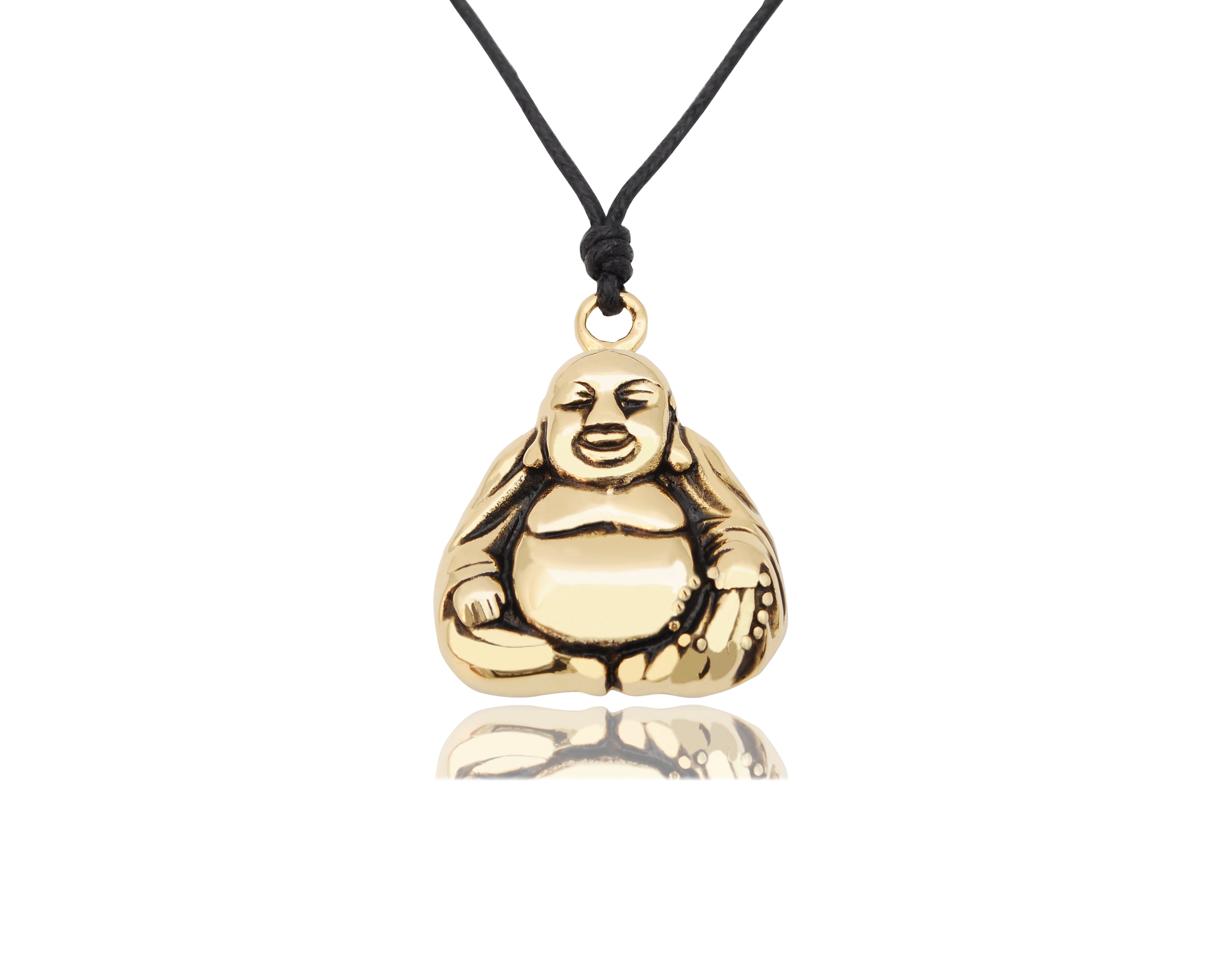 Laughing Zen Buddha Brass Gold Charm Necklace Pendant Jewelry With