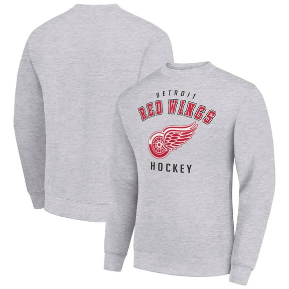 Men's Starter  Heather Gray Detroit Red Wings Team Logo Fleece Pullover Sweatshirt