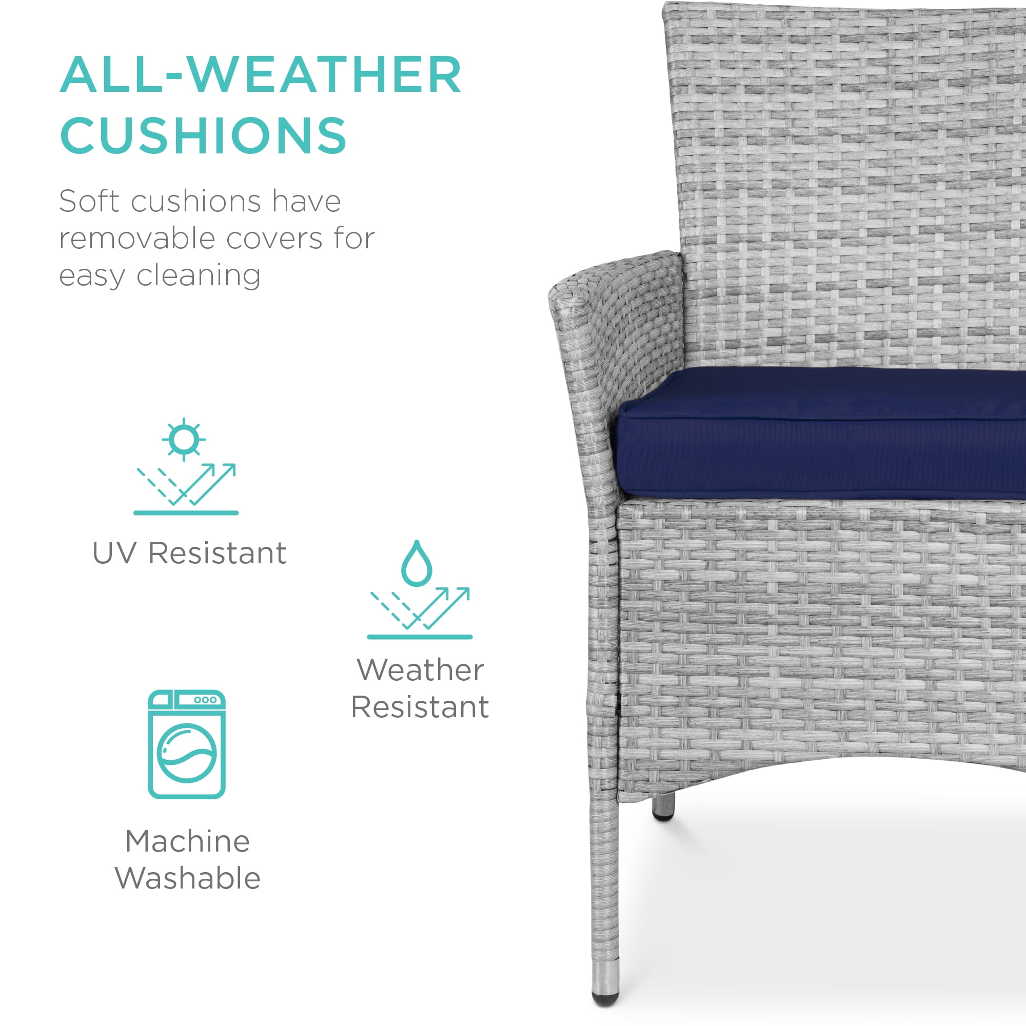 Best Choice Products 5-Piece Indoor Outdoor Wicker Patio Dining Table Furniture Set w/ Umbrella Cutout, 4 Chairs - Navy