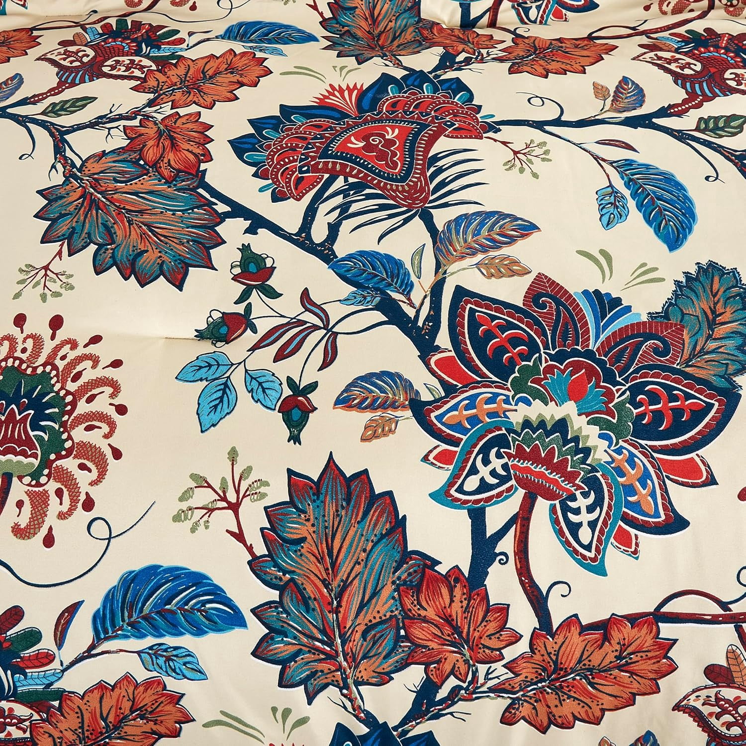 Chezmoi Collection Azura 3-Piece Floral Comforter Set Full, Multicolor Blue Red Orange Cream Printed Microfiber Lightweight Bedding Set for All season