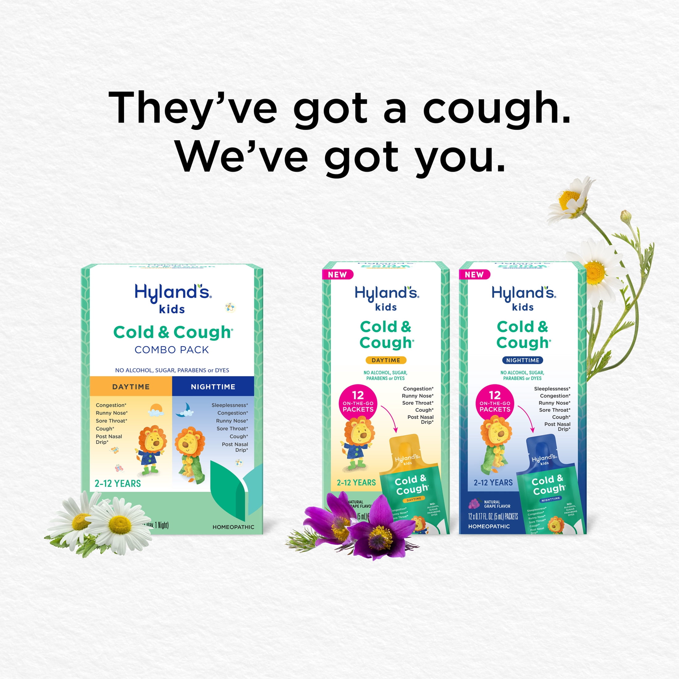 Hyland's Kids Cough & Cold Daytime Packets, On-the-Go Cold Relief​, Grape Flavor