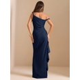 thumbnail image 7 of Navy Blue One Shoulder Ruched Wrap Maxi Dress With Asymmetrical Ruffle Hem, 7 of 7