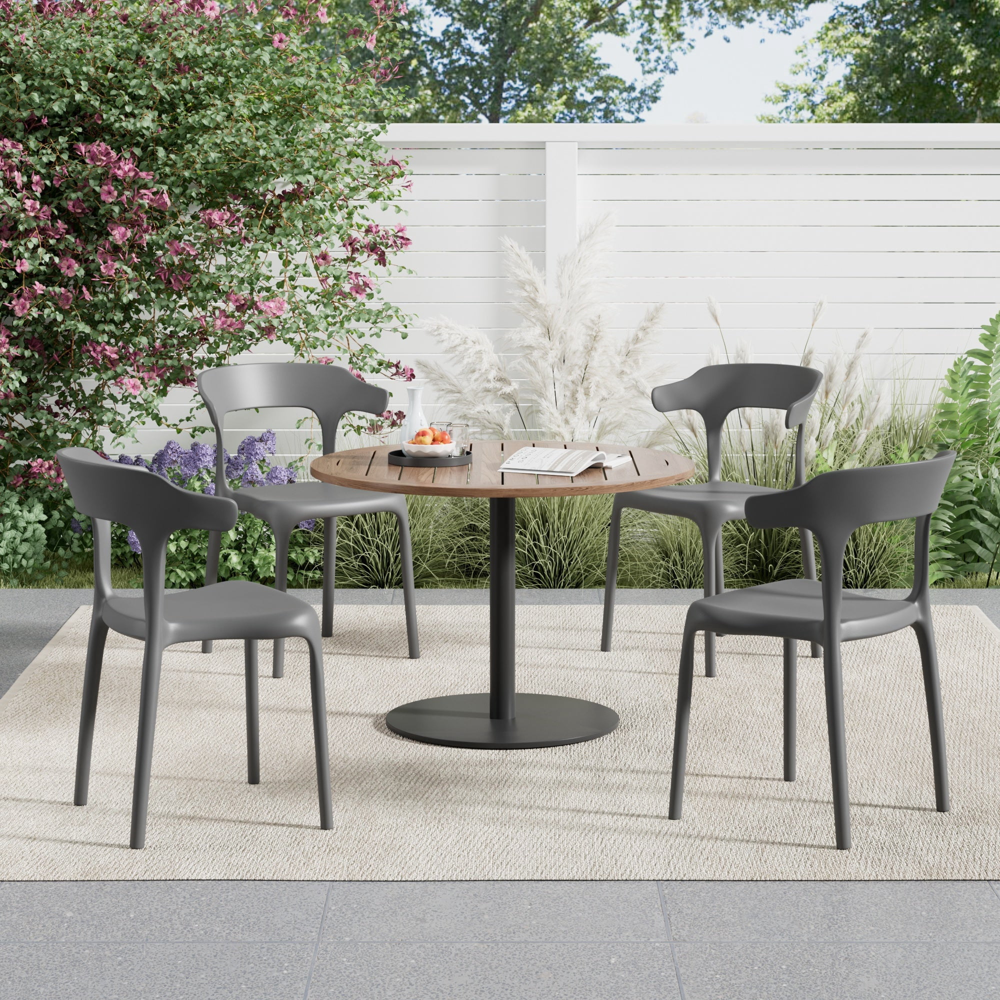 VECELO Stackable Patio Dining Chair Set of 4, Outdoor/Indoor Dining Chairs for Restaurant, Poolside and Garden, No Assembly, Grey