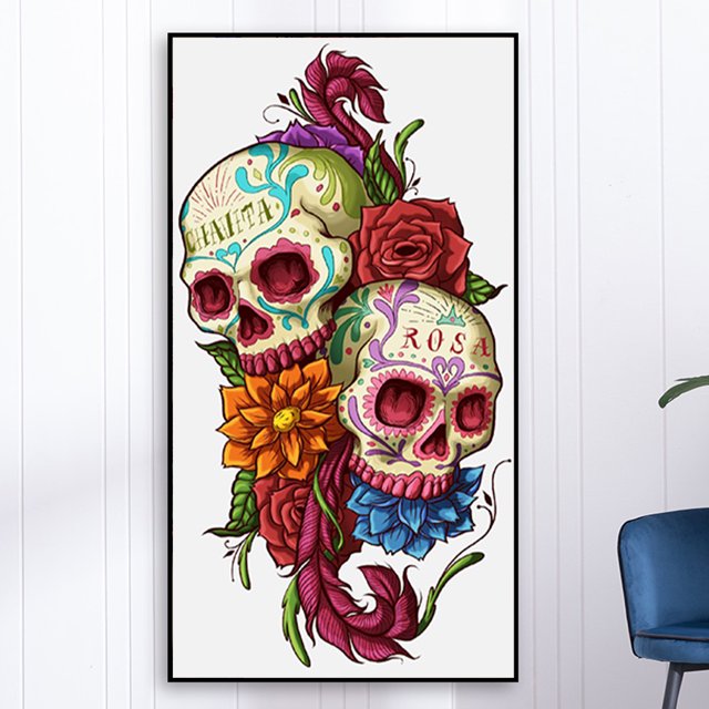 Cuadros Decorativos 5D bricolaje taladro redondo completo diamante pintura flor cráneo hogar decoración arte artesanía Wdftyju de costura negro 4 estilos