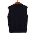 thumbnail image 4 of Spring Knit Sleeveless Sweater Vest for Women Solid Color Round Neck Layering Top Autumn Casual Wear Crew Neck Navy XL, 4 of 4
