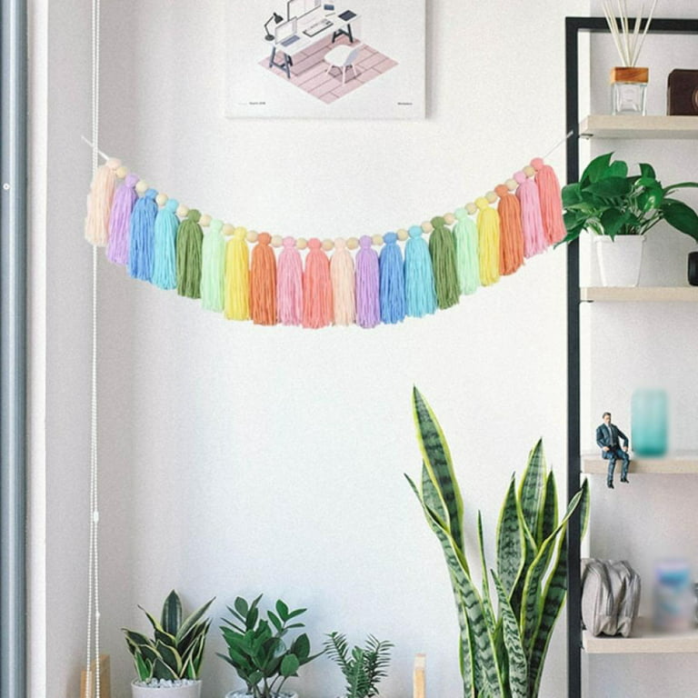 Boho Pastel Rainbow Tassel Garland Colorful Banner for Classroom Wall Decor