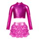 thumbnail image 3 of Niños Niñas Ballet Jazz baile de hip hop traje de actuación Top corto metálico brillante con volantes escalonados falda culottes cortos, 3 of 5
