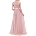 thumbnail image 3 of Lejafay Women's Wedding Bridesmaid Maxi Dress Sleeveless Floral Lace Cocktail Party Formal Evening Pearl Pink 6, 3 of 7