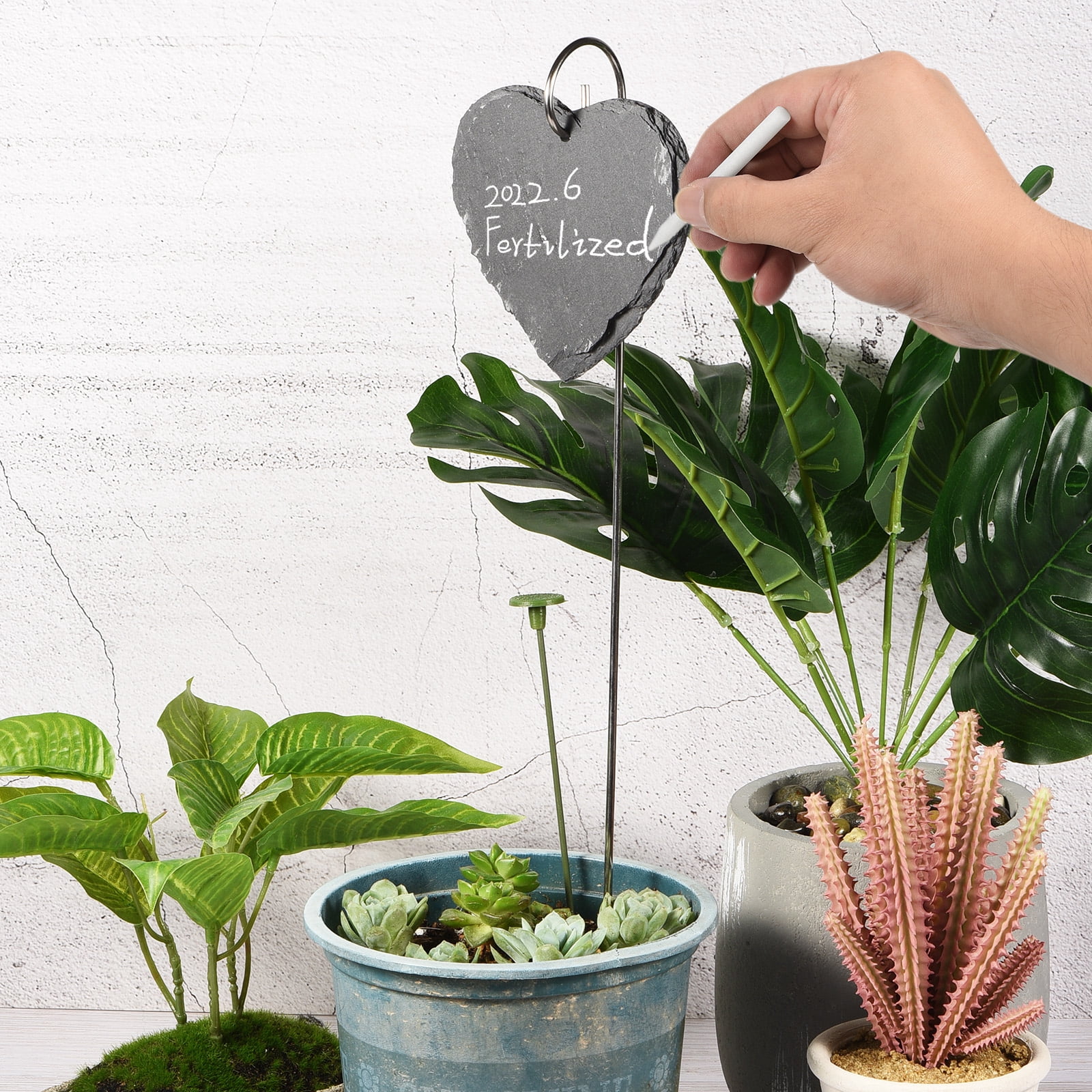 Uxcell Slate Heart Shape Plant Labels with Stainless Steel Hanging Rod Pen 10 Pack