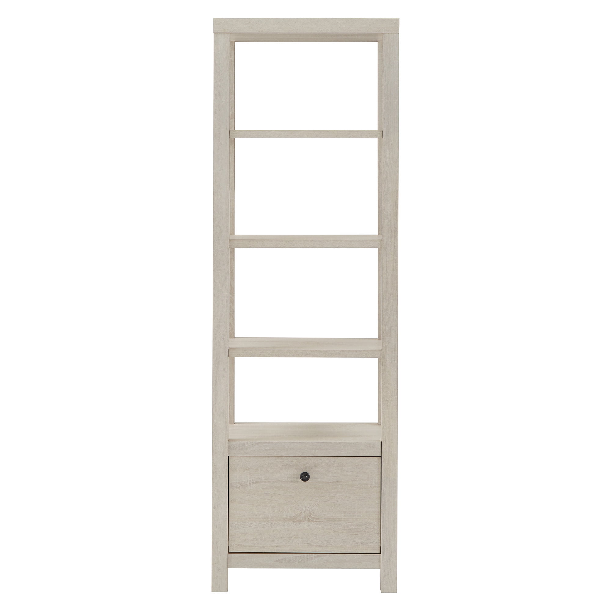 Weston Home Fayston 4-Tier/5-Tier Adjustable Bookshelf with Drawer, Antique White Finish, For All Ages