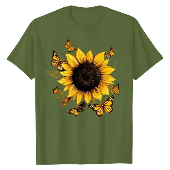 NAMTYQX Oversized Graphic Tees for Women Scoop Neck Cool Loose Fit Short Sleeve Print Light Muster Basic Plus Size Tshirts Shirts for Women Graphic Army Green Size XL