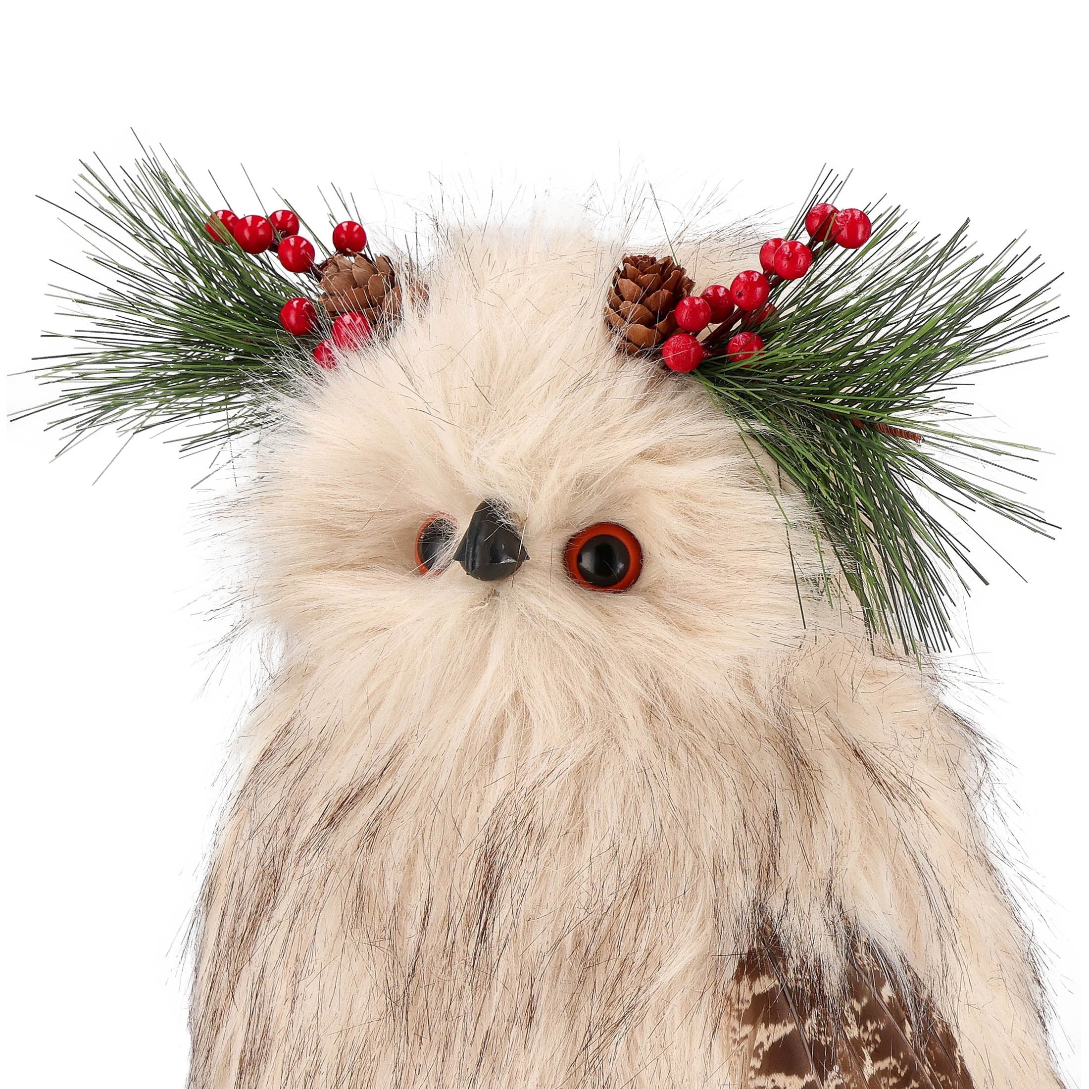 Faux Fur Owl Christmas Tree Topper, Cream, 12", by Holiday Time