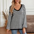 thumbnail image 3 of Jersey para mujer jersey cálido suéter clásico a rayas simples traje de vacaciones con cuello en V, 3 of 8