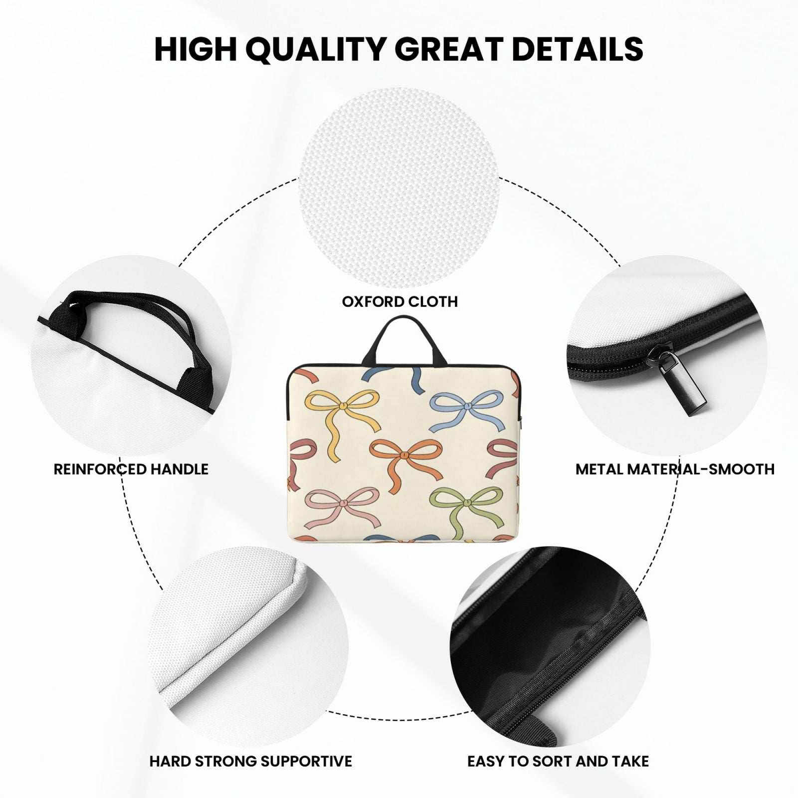Laptop Sleeve Bag For Women Men 14inch Waterproof Durable Protective Computer Carrying Cover Handle Laptop Case Bag Colorful Bows (2)