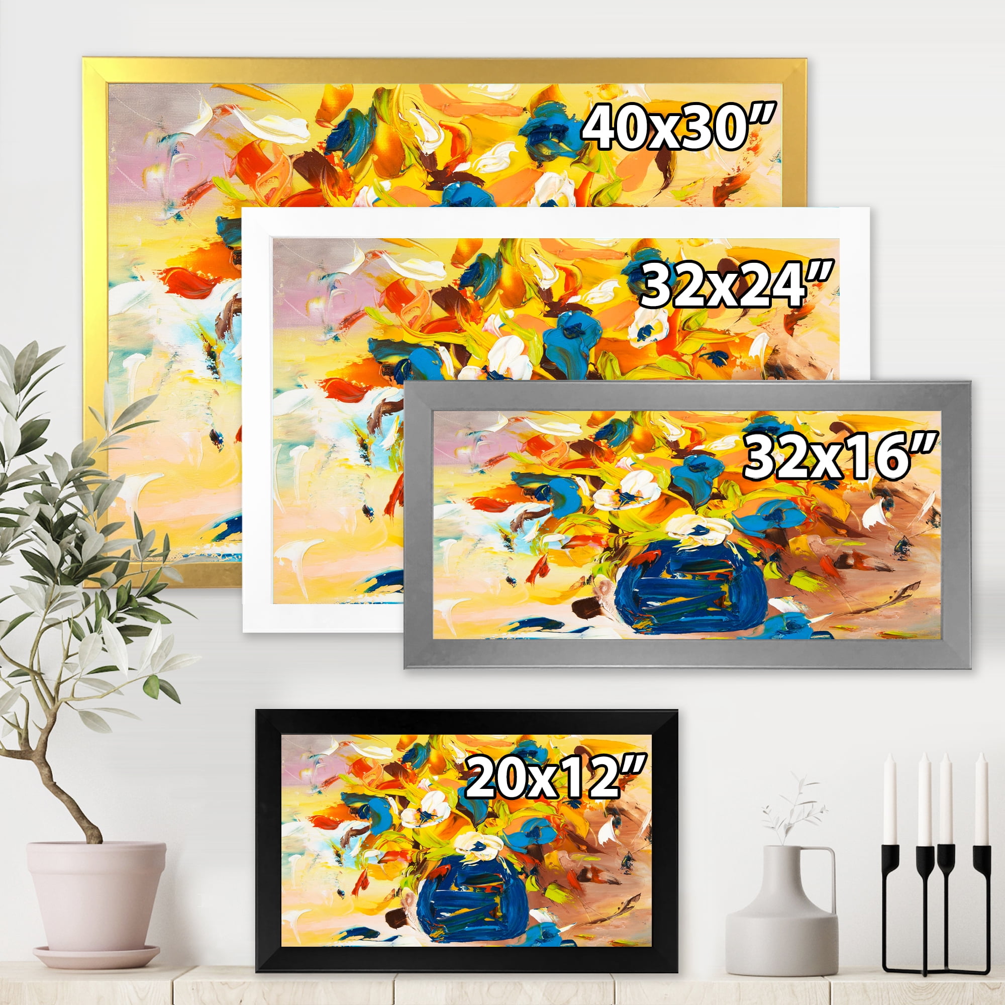 Designart 'A VIbrant Flower Bouquet In Blue and Yellow' Traditional Framed Art Print