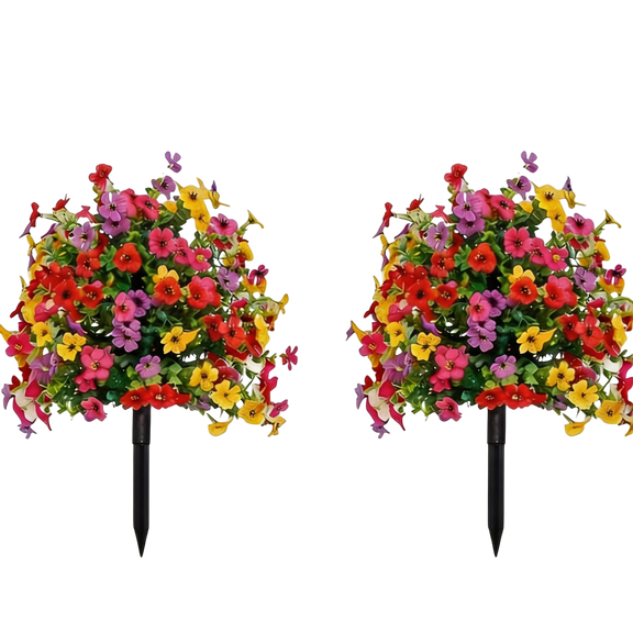 2-Pack Artificial Flowers Stakes, 22-Inch Garden Stakes for Yard & Lawn, UV-Resistant Faux Floral Decor, Mixed Color