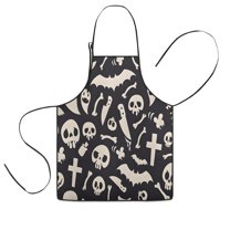 Spooky Halloween Icons Pattern Kids Aprons for Girls and Boys,Adjustable Neck Strap Toddler Aprons for Kids Cooking Baking,23.6"x19"