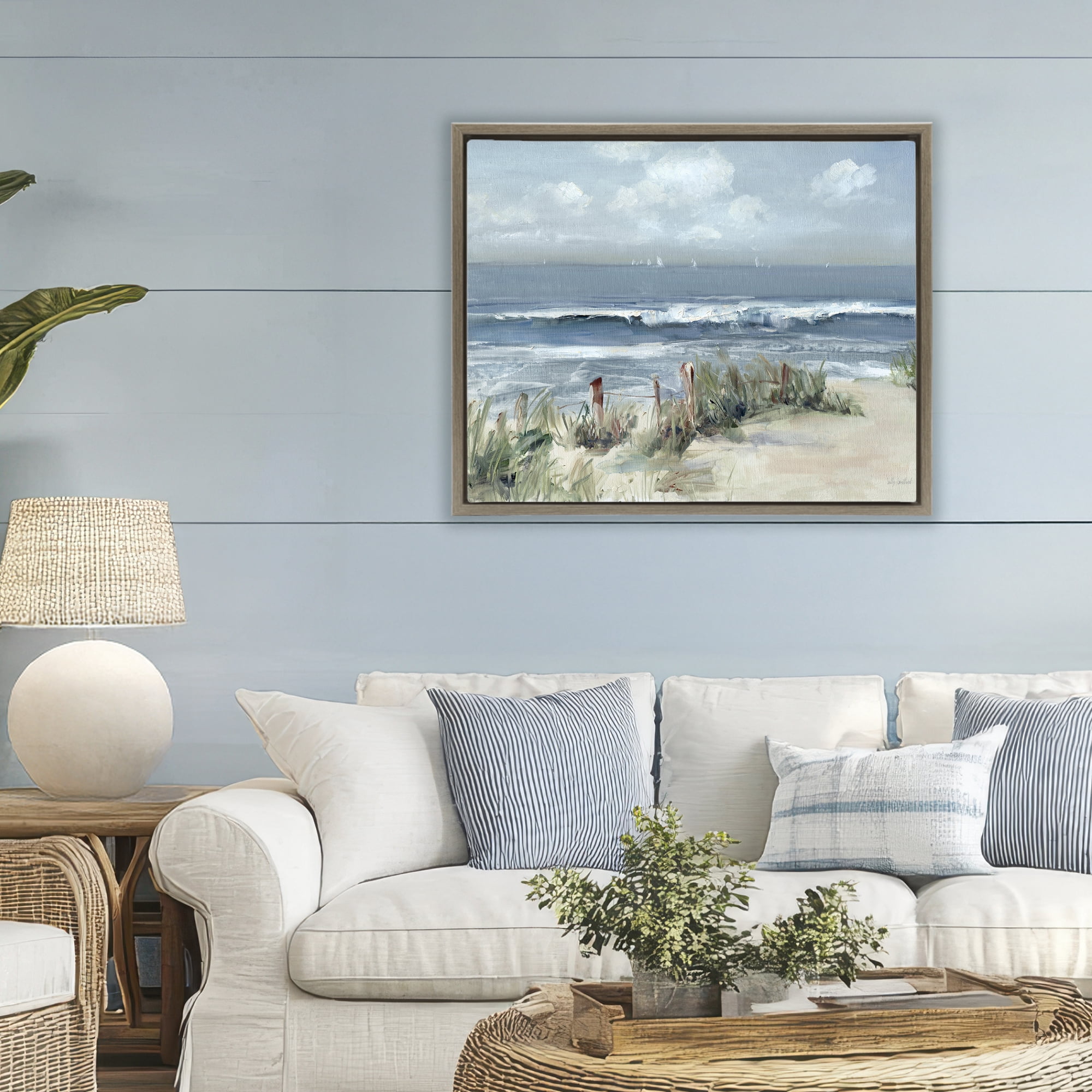 Stupell Industries Brushed Expression of Coast Brown Framed Floater Canvas Wall Art, design by Sally Swatland