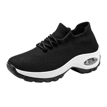 

Kukoosong Womens Comfort Shoes Sports Casual Rocking Shoes High Elastic Flying Woven Breathable Flat Shoes Women Black 37