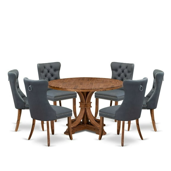 Luxe by East West Furniture 7-Piece Dining Table Set Of A Modern Dining Table, 6 Platinum Gray Dinner Chairs