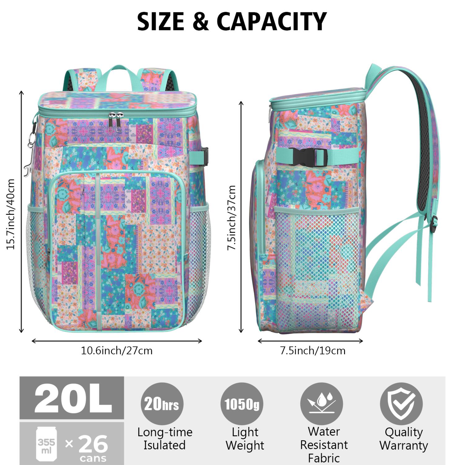 Travel Cooler Bag - Boho Bohemia Flower Camping Beer Cooler Backpack with Bottle Opener- Waterproof Insulated Picnic Backpacks - Cooler Bag for Beach