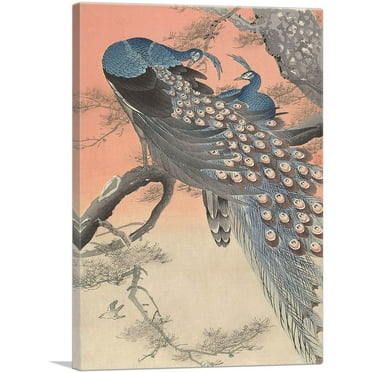 ARTCANVAS Two Peacocks on a Branch Canvas Art Print by Ohara Koson - Size: 26" x 18" (0.75" Deep)