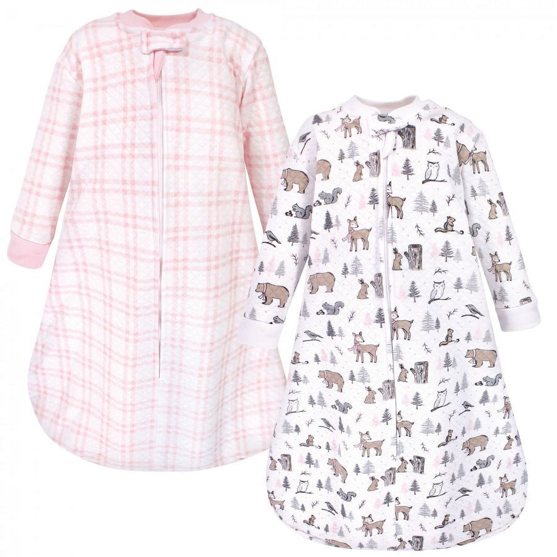 Hudson Baby Infant Girl Premium Quilted Long Sleeve Sleeping Bag and Wearable Blanket, Winter Forest 2-Pack, 12-18 Months