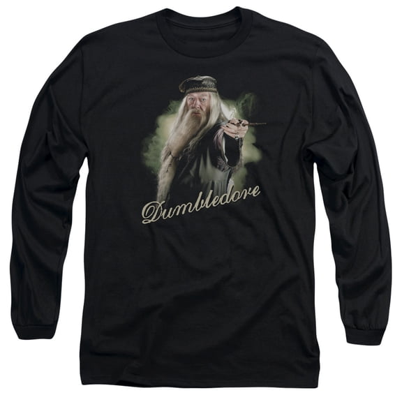 Harry Potter Dumbledore Wand Long Sleeve Adult 18/1 T-Shirt Black