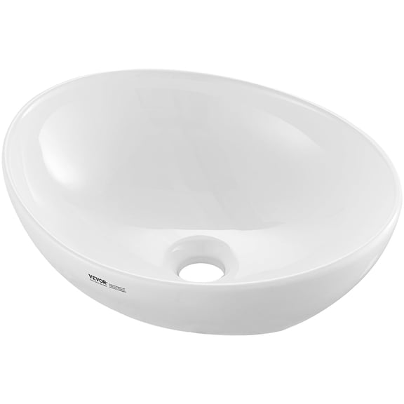 VEVOR Oval Vessel Sink, 16" x 13.4" Bathroom Vessel Sink Bowl Countertop, White Ceramic Bathroom Sinks Above Counter, Bowl Sink with Modern Style, Well-Packaged for Bathroom, Hotel, Toilet, RV