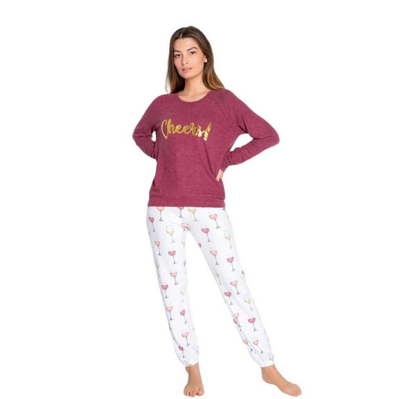 P.J. Salvage Womens Cheers! Pajama Sweatshirt Top, Red, Medium