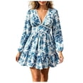 thumbnail image 2 of Neewe Sundresses for Women 2026 Summer Casual Loose V Neck Long Sleeve Classic Print Tshirt Dress, 2 of 8