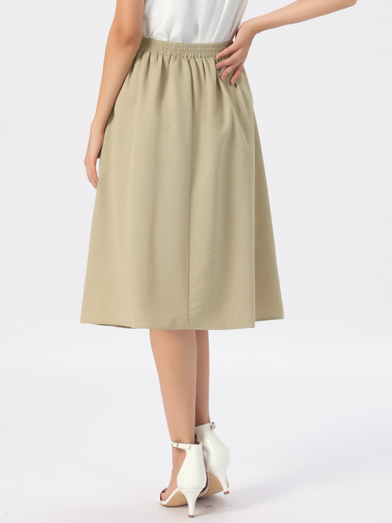 DARING DIVA Women's Vintage A-Line Silhouette High Waist  Business Midi Skirts S Khaki