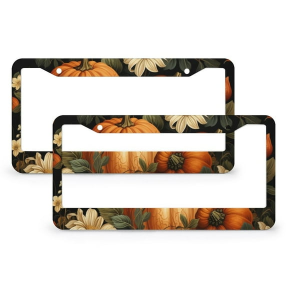Leaves Pumpkin Seasonal Thanksgiving Rustic License Plate Frames 2 Pieces Autumn Thanksgiving Pumpkin Auto Decorative Frames Cars Protector Cover Holder Aluminum Metal License Plate Frame