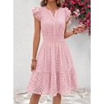 thumbnail image 5 of Pink Eyelet Cap Sleeve V-Neck A-Line Tiered Sundress For Women, 5 of 5
