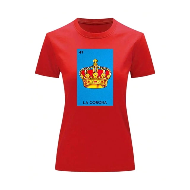 Playera Unisex De La Corona De La Loteria Mexicana Color Rojo Talla Mediana Marca Emil SaEs
