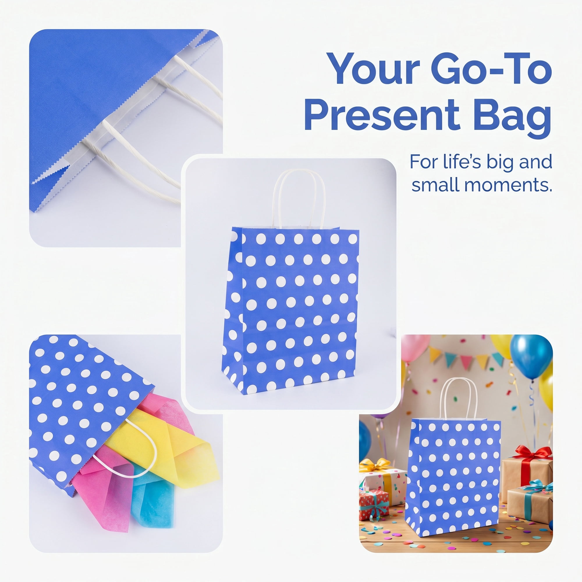 Unique Bargains 6Pcs Polka-dot Paper Gift Bag with Handles Royal Blue 8.7" x 4.3" x 10.6"