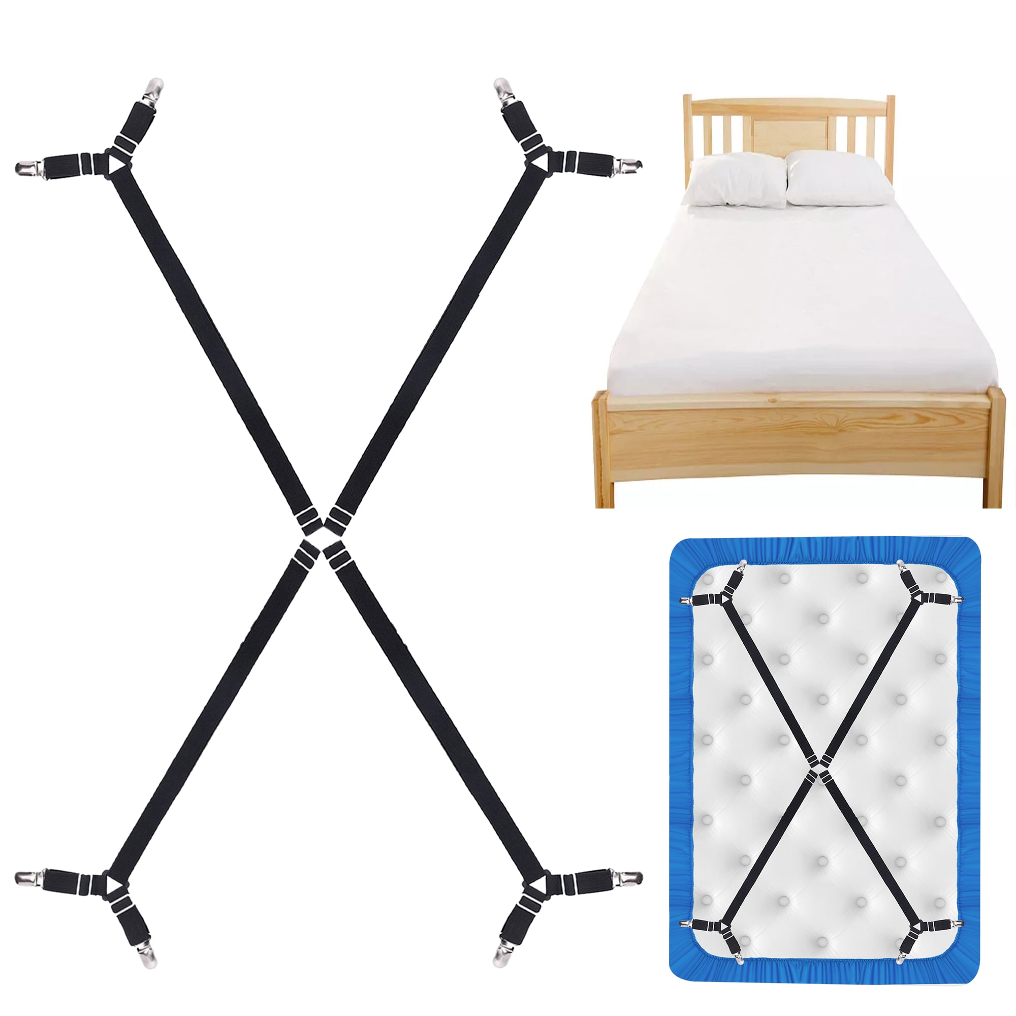 TSV Crossed Bed Sheet Fasteners, Adjustable Elastic Holder Straps for