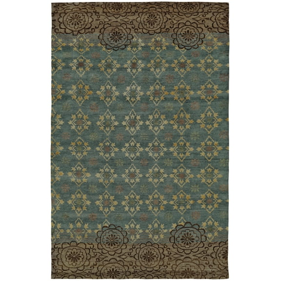 Feizy Qing Transitional Floral & Botanical, Blue/Green/Brown, 2' x 3' Accent Rug Sheen Fade Resistant Casual Ikat Design Carpet for Living Dining Bed Room