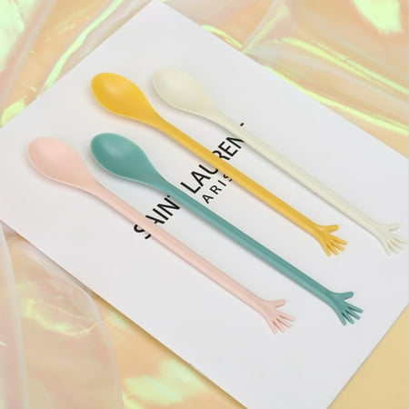 

gotofar 4Pcs/Set Stirring Spoon Long Handle Cute PP Multi-purpose Reusable Mixing Spoons for Home