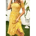 thumbnail image 4 of Yoesee Women Sexy Cute Floral Off Sholder Smocked Dress Short Sleeve Yellow M, 4 of 8