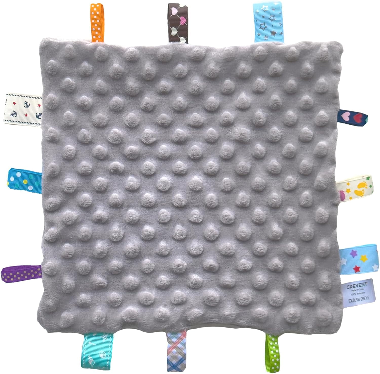 CREVENT Baby Gift Set Storage Basket with Baby Blanket,Security Blanket,Taggie,Gift Bag with Ribbon,Grey,Unisex,4Items