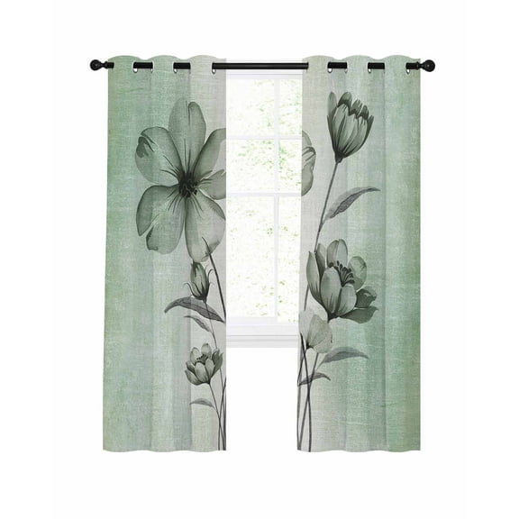 Green Tulip Buds Blackout Curtains 84 Inches Length, Botanical Floral Rustic Retro Farm Window Treatment Thermal Insulated Drapes for Bedroom Living Room 2 Panels 104x84 Inches