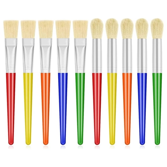 10pcs Large Paint Brushes Round and Flat Preschool Paint Brushes for Washable Paint Acrylic Paint for Toddler