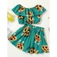 thumbnail image 3 of Qmyliery Toddler Girls 2Pcs Summer Outfits, Off Shoulder Sunflower Print Ruffle Tops + Shorts Set, 3 of 9