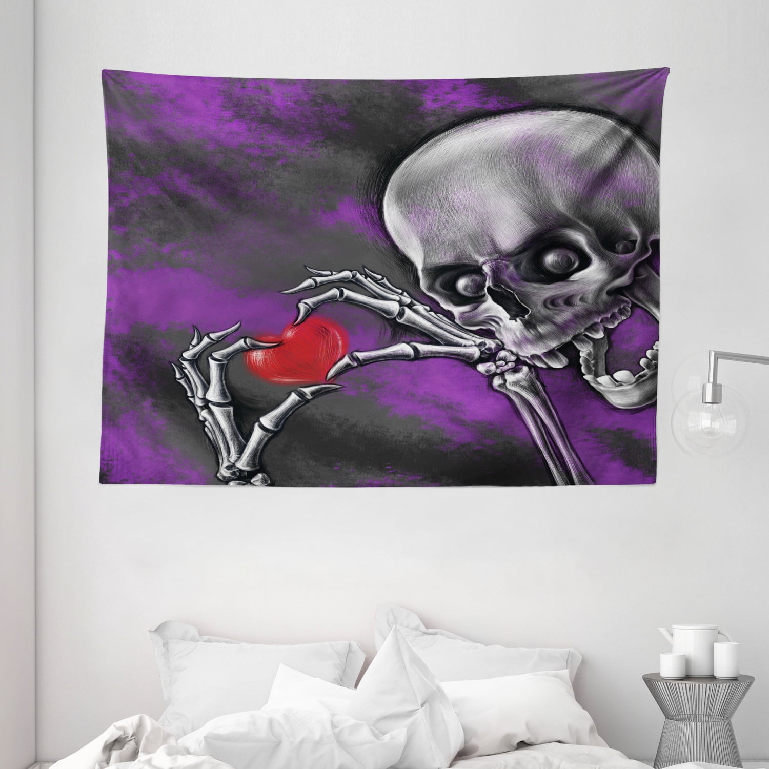 Skull Decor Tapestry, Spooky Scary Skeleton Holds Eternal ...